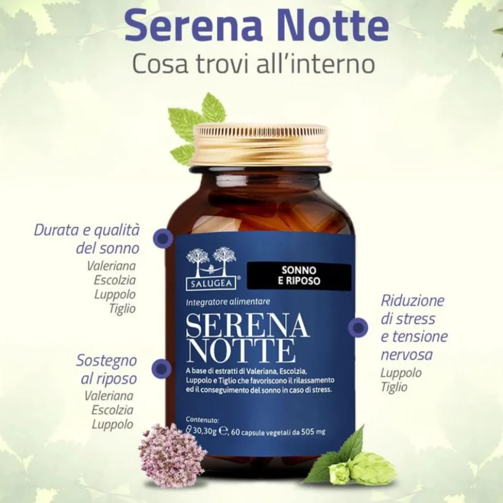 Salugea Serena Notte Integratore per Dormire Bene, 60 Capsule Vegetali