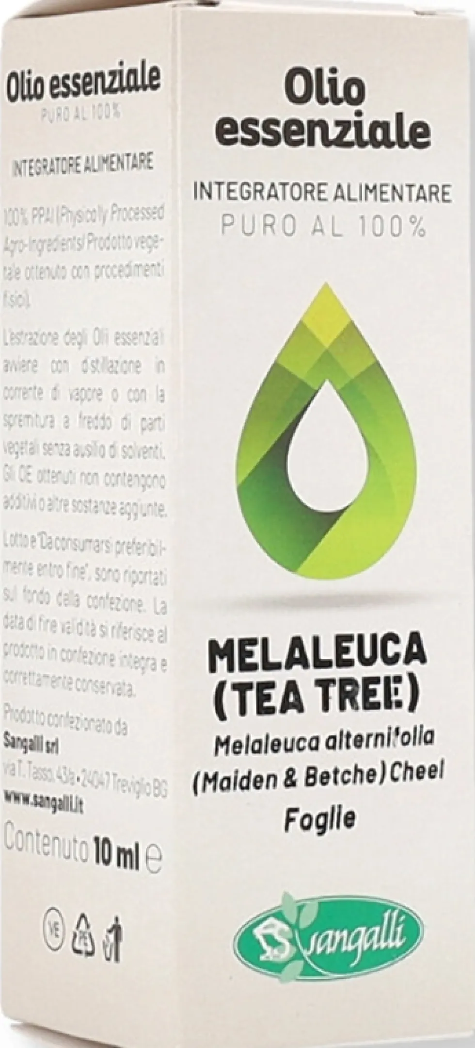 Sangalli Melaleuca - Olio essenziale per l'acne e la dermatite, formato Sangalli melaleuca 10 ml