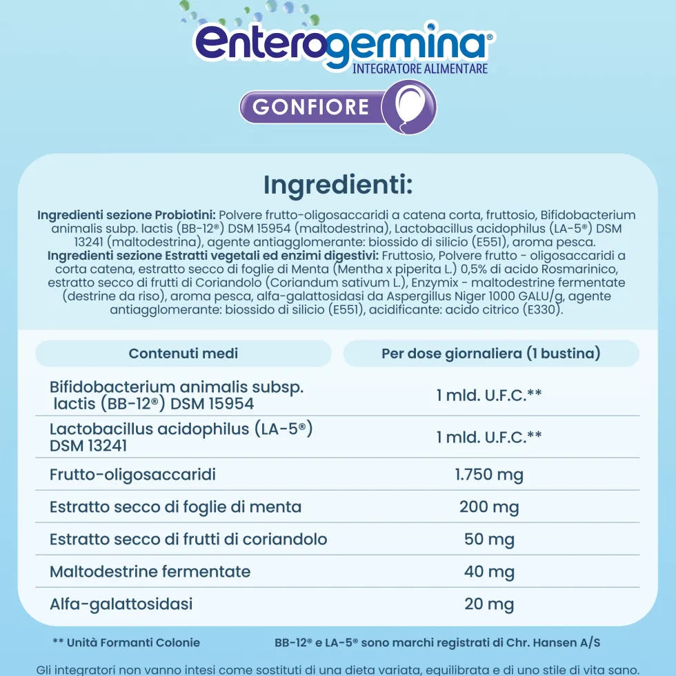 Sanofi Enterogermina Gonfiore Integratore Alimentare, 10 Bustine