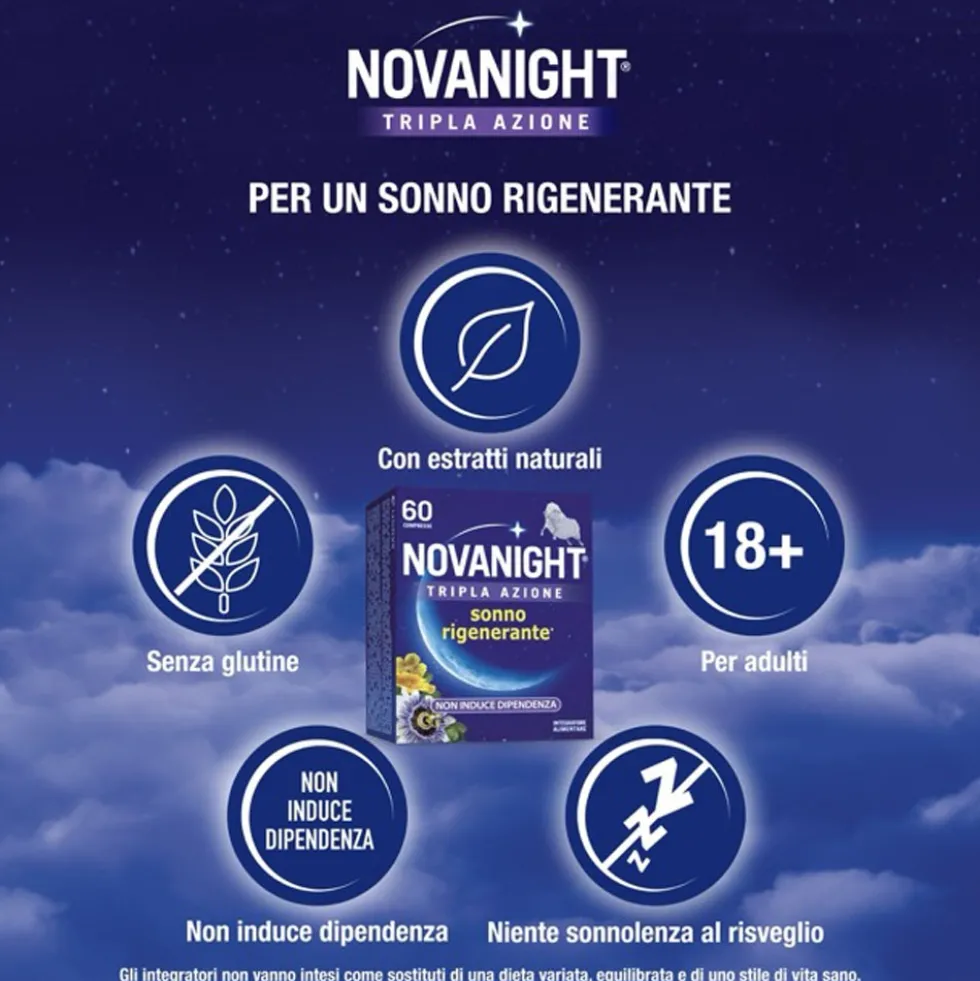 Sanofi Novanight - Tripla Azione Integratore a Rilascio Rapido, 60 Compresse