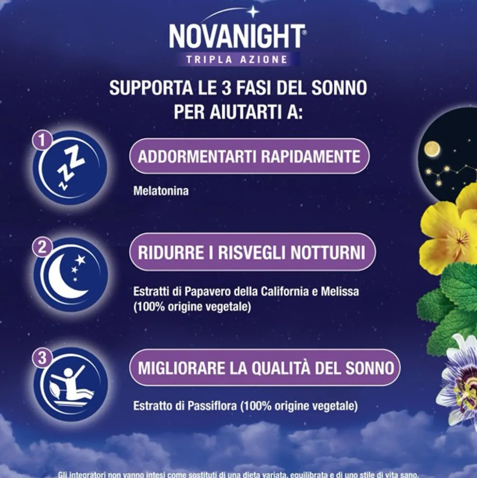 Sanofi Novanight - Tripla Azione Integratore a Rilascio Rapido, 60 Compresse