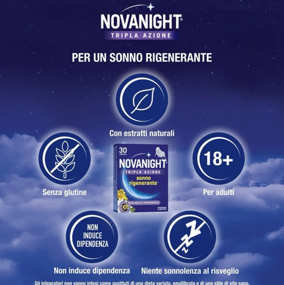 Sanofi Novanight - Tripla Azione Integratore a Rilascio Rapido, 30 Compresse