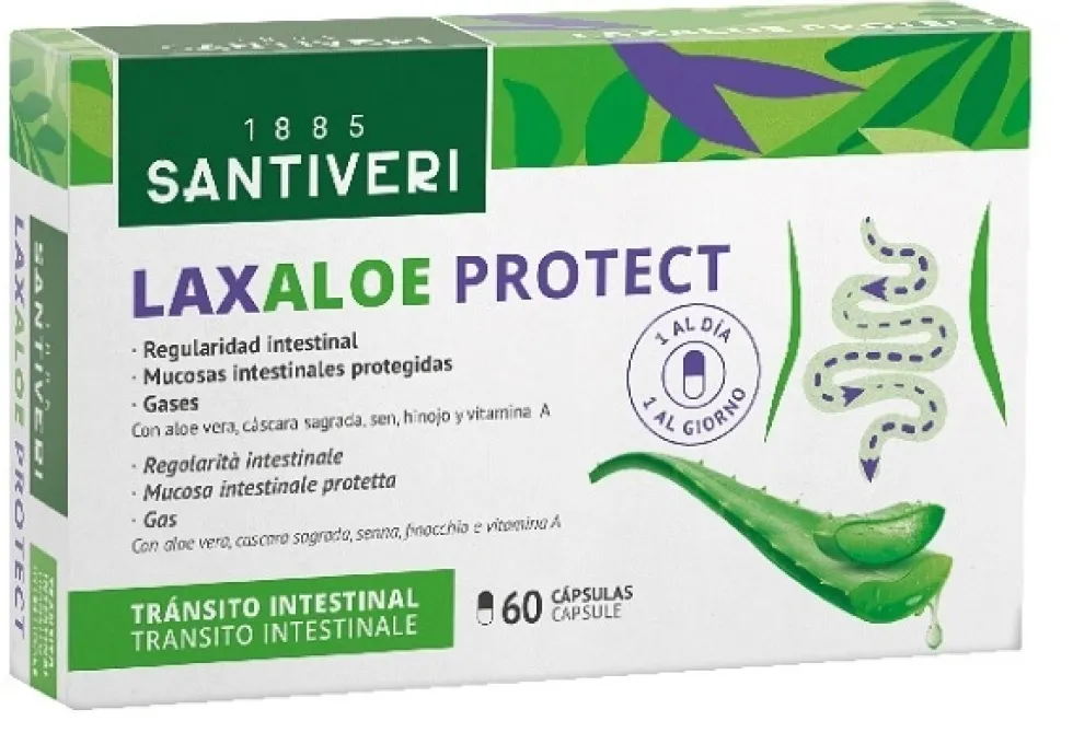 Santiveri Laxaloe Protect - Integratore per transito intestinale con aloe, 60 capsule vegetali