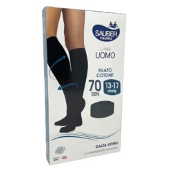Sauber Uomo Filato Cotone Calza 70 DEN 13-17 mmHg compressione graduata colore blu taglia S/M