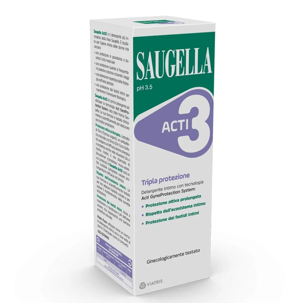 Saugella Acti3 - Detergente Intimo a pH 3.5 Tripla Protezione, 250ml