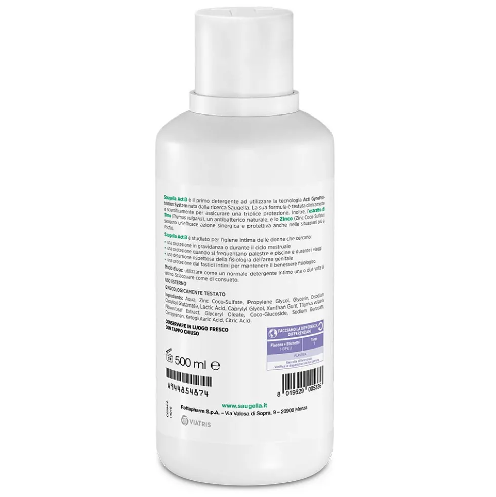 Saugella Acti3 - Detergente Intimo a pH 3.5 Tripla Protezione, 500ml