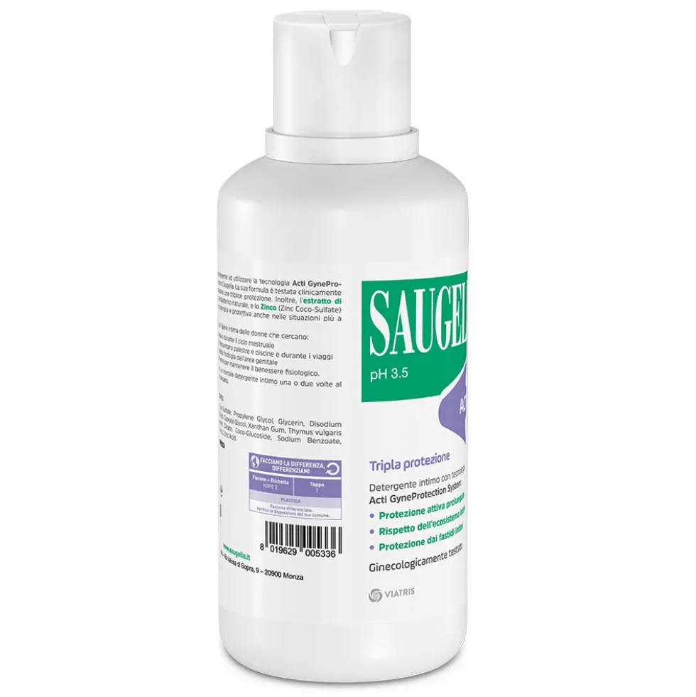 Saugella Acti3 - Detergente Intimo a pH 3.5 Tripla Protezione, 500ml