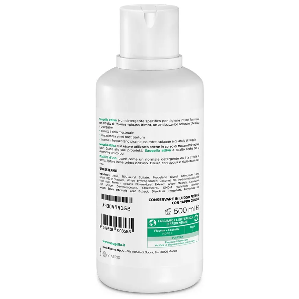 Saugella Attiva Verde - Detergente Intimo a pH 3.5 con Estratto di Timo, 500ml