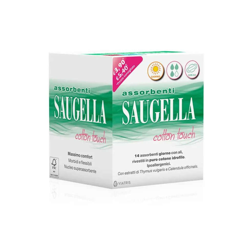 Saugella Cotton Touch - Assorbenti Esterni Giorno con Ali, 14 Pezzi
