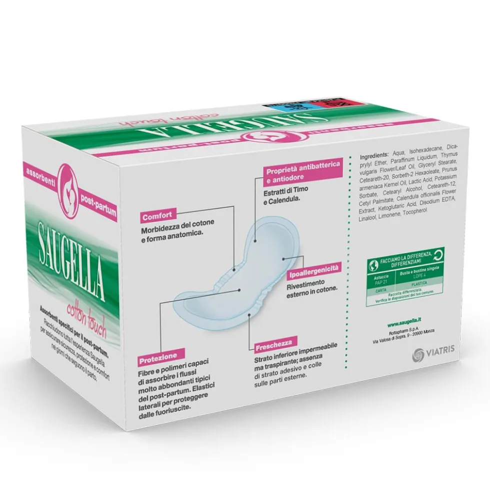 Saugella Cotton Touch - Assorbenti post partum per le perdite abbondanti, 10 pezzi