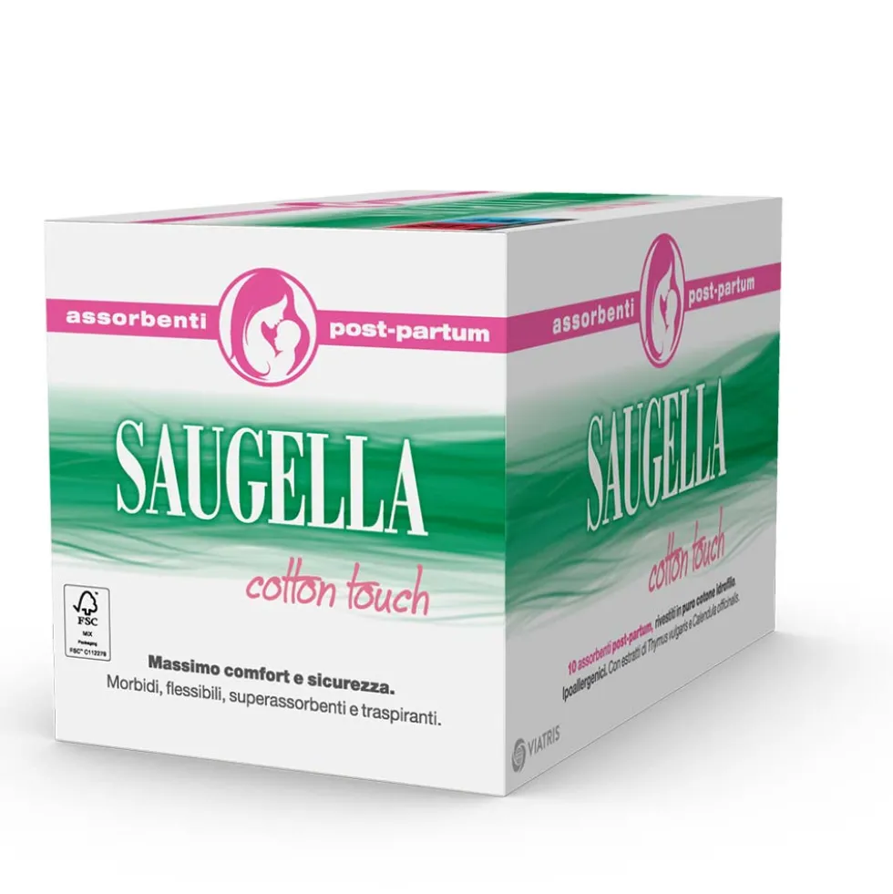 Saugella Cotton Touch - Assorbenti post partum per le perdite abbondanti, 10 pezzi