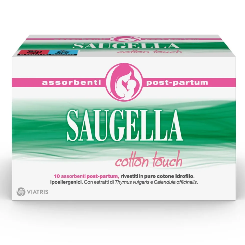 Saugella Cotton Touch - Assorbenti post partum per le perdite abbondanti, 10 pezzi
