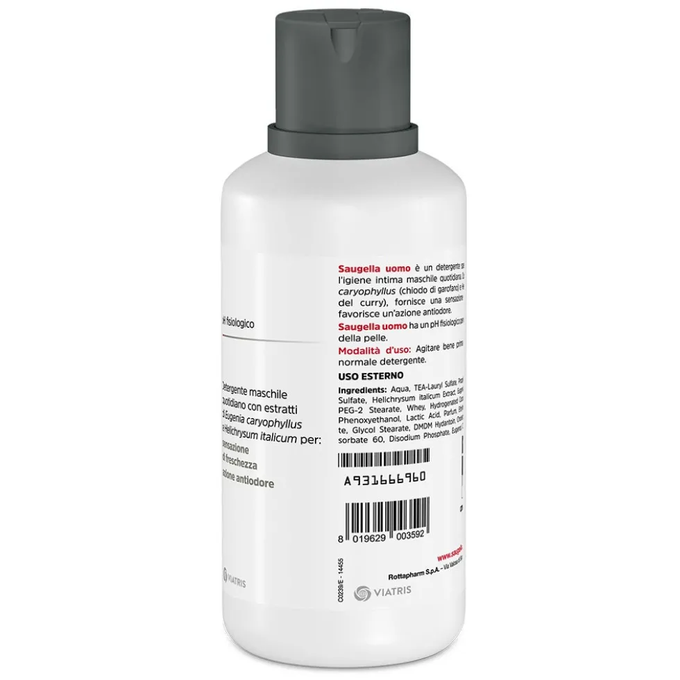 Saugella Uomo - Detergente Intimo pH Fisiologico con Garofano e Elicriso, 500ml