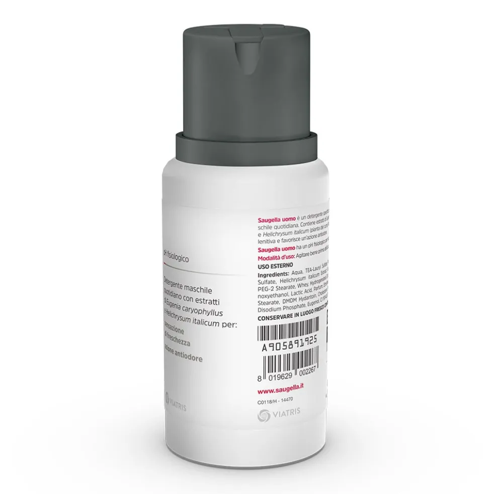 Saugella Uomo - Detergente Intimo pH Fisiologico con Garofano e Elicriso, 200ml