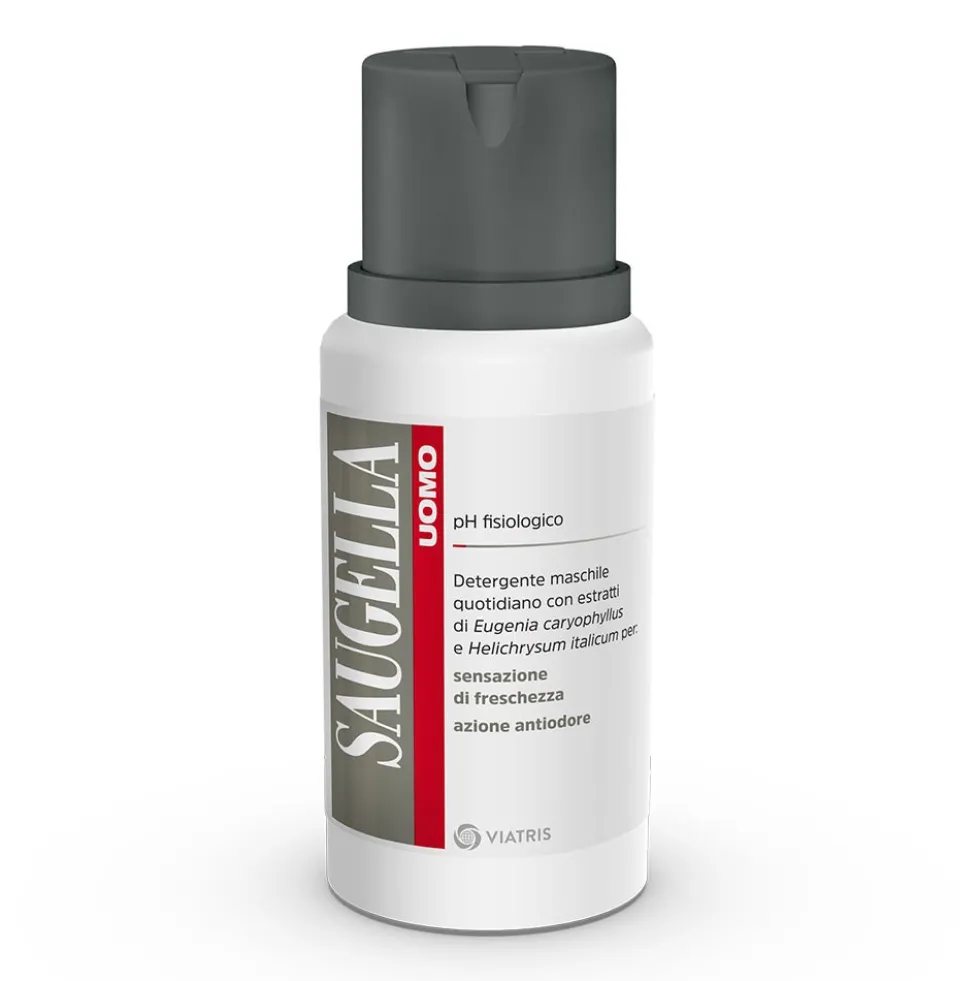 Saugella Uomo - Detergente Intimo pH Fisiologico con Garofano e Elicriso, 200ml