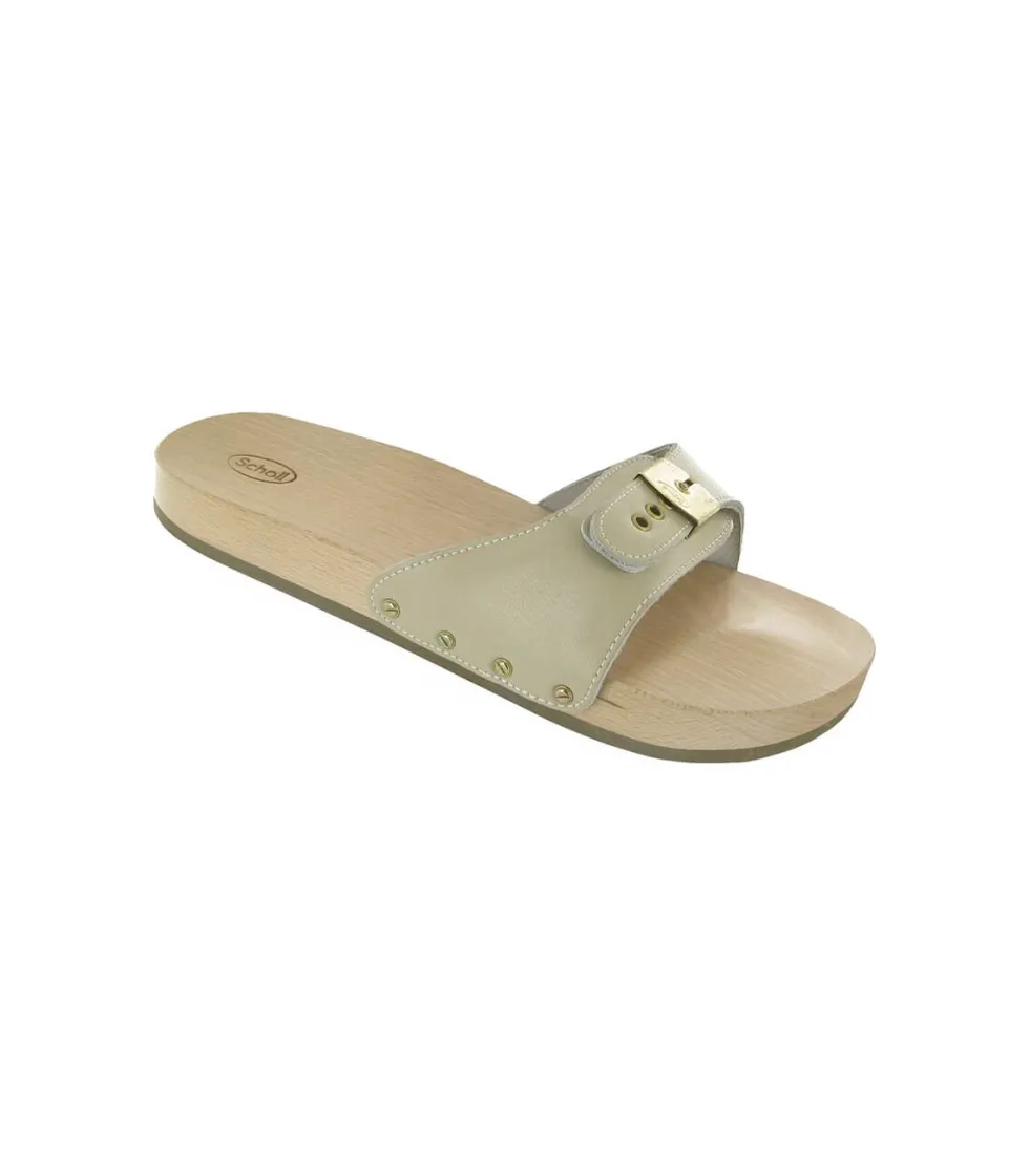Scholl Pescura Flat - Sabot in legno per tonificare i piedi e le gambe taglia 40 sabbia
