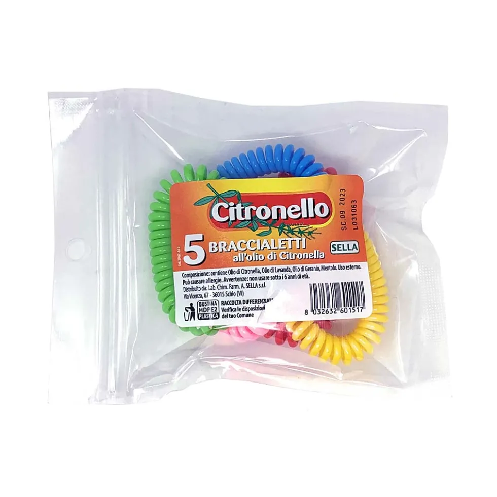 Sella Citronello - Bracciale Protettivo Anti-Zanzara, 5 Bracciali