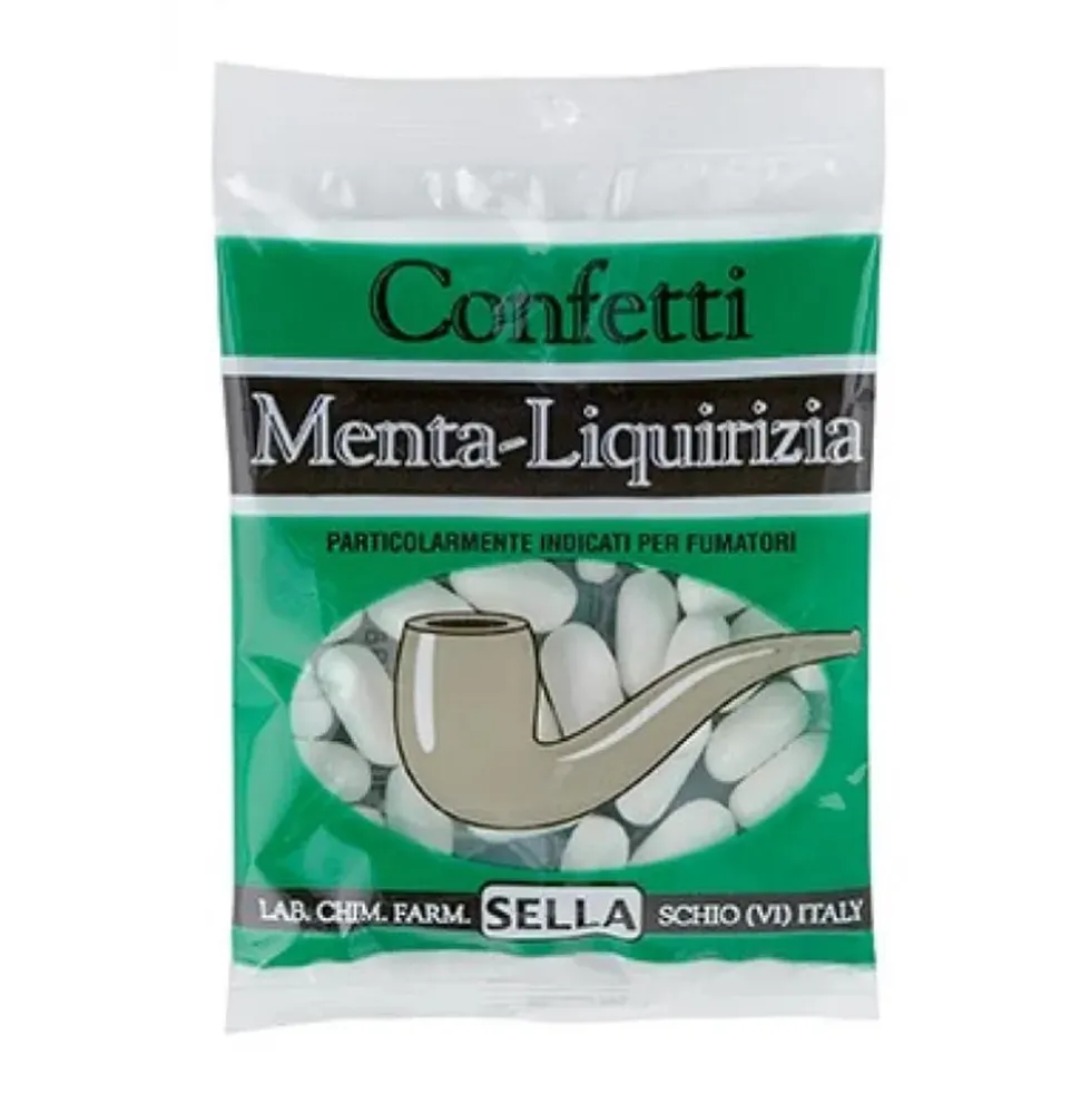 Sella Confetti Menta Liquirizia - Caramelle rinfrescanti per fumatori, 25 confetti