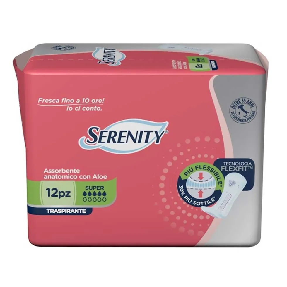 Serenity Light Lady Super FlexFit - Assorbente per l'incontinenza leggera con aloe, 12 pezzi
