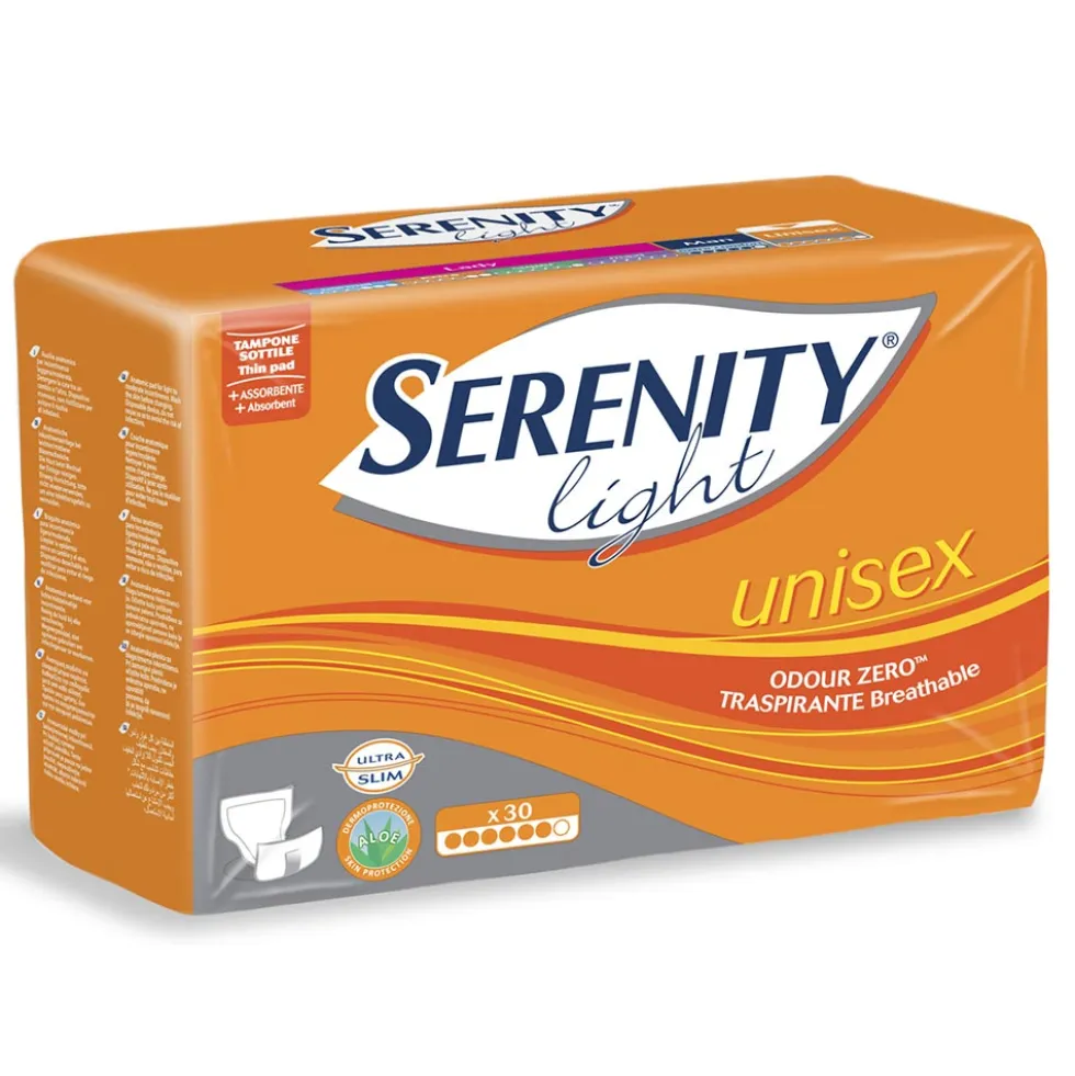 Serenity Light Unisex - Pannoloni ultra sottili con aloe per incontinenza leggera, 30 pannoloni