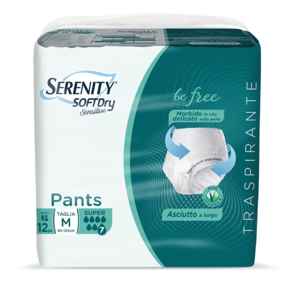 Serenity Pants Super M - Pantaloni Serenity sd sensitive assorbenti per l'incontinenza, 12 pezzi