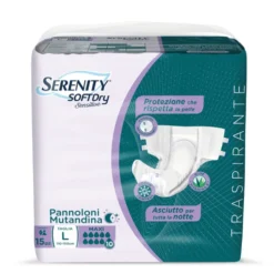 Serenity SoftDry Maxi - Pannolone softdry large per l'incontinenza e la cute delicata, 15 pezzi