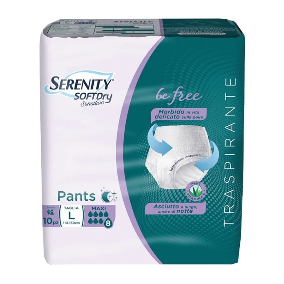 Serenity Soft Dry Sensitive Be Free - Mutandine assorbenti maxi per incontinenza taglia L, 10 pezzi