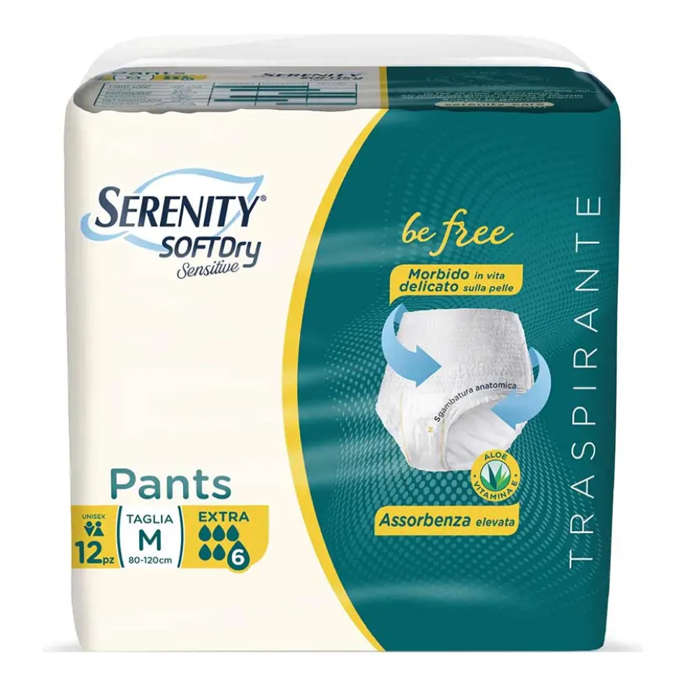 Serenity SoftDry Sensitive Extra Taglia M - Mutandine assorbenti per l'incontinenza, 12 pezzi