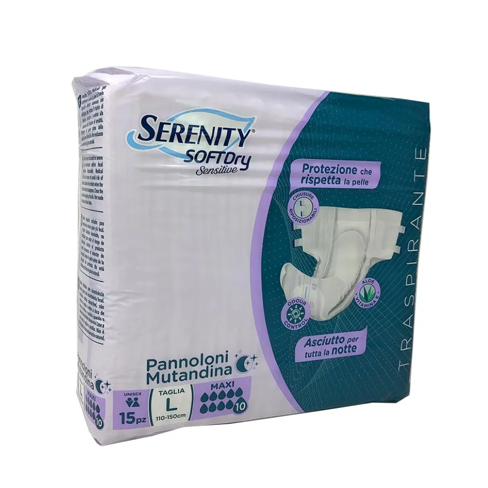 Serenity Soft Dry Sensitive Maxi - Pannoloni a mutandina per l'incontinenza, 15 pezzi taglia L