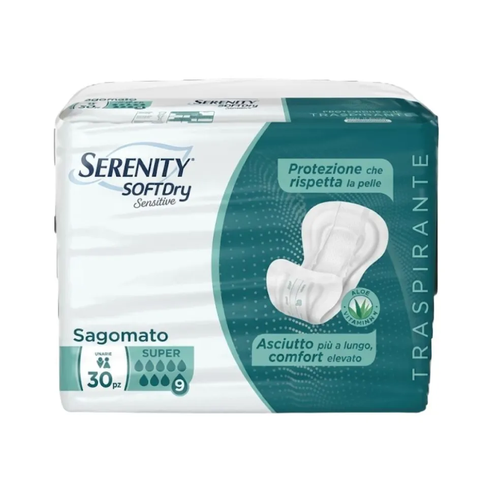 Serenity Soft Dry Sensitive Pannolone Sagomato Protezione Super Assorbente per Incontinenza, 30 Pezzi