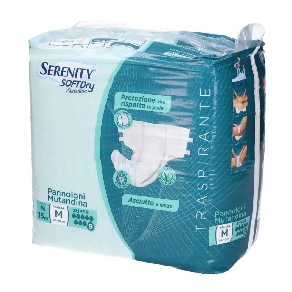 Serenity Soft Dry Sensitive Super - Pannoloni a mutandina per l'incontinenza in taglia M, 15 pezzi