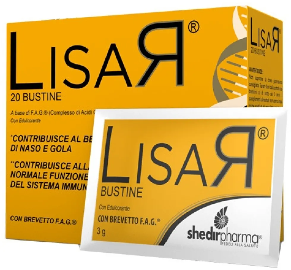 Shedir Pharma Lisar - Integratore lisar shedir pharma per naso, gola e difese, 20 bustine