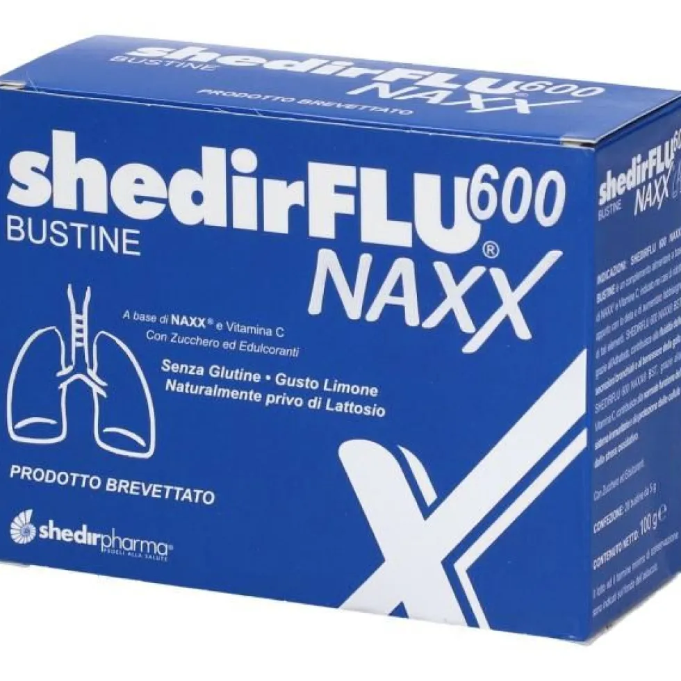 Shedir Pharma Shedirflu 600 Naxx - Integratore per le secrezioni bronchiali e la gola, 20 bustine