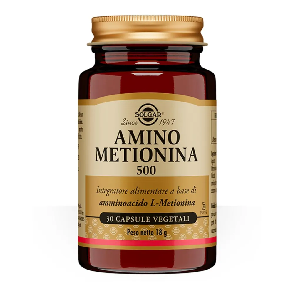 Solgar Amino Metionina 500 - Integratore alimentare per la disintossicazione, 30 capsule vegetali