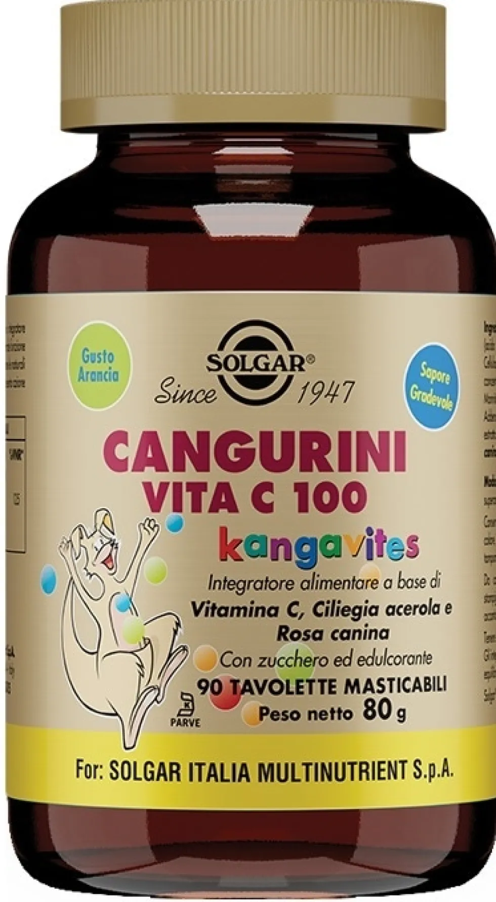 Solgar Cangurini Vita C100 Integratore per Bambini, 90 Tavolette Masticabili