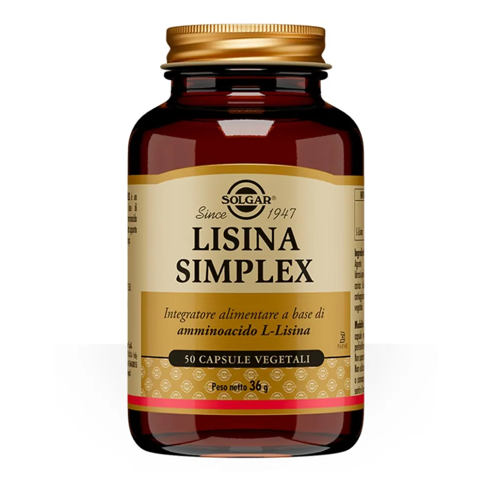 Solgar Lisina Simplex - Integratore alimentare ricostituente con L-lisina, 50 capsule vegetali