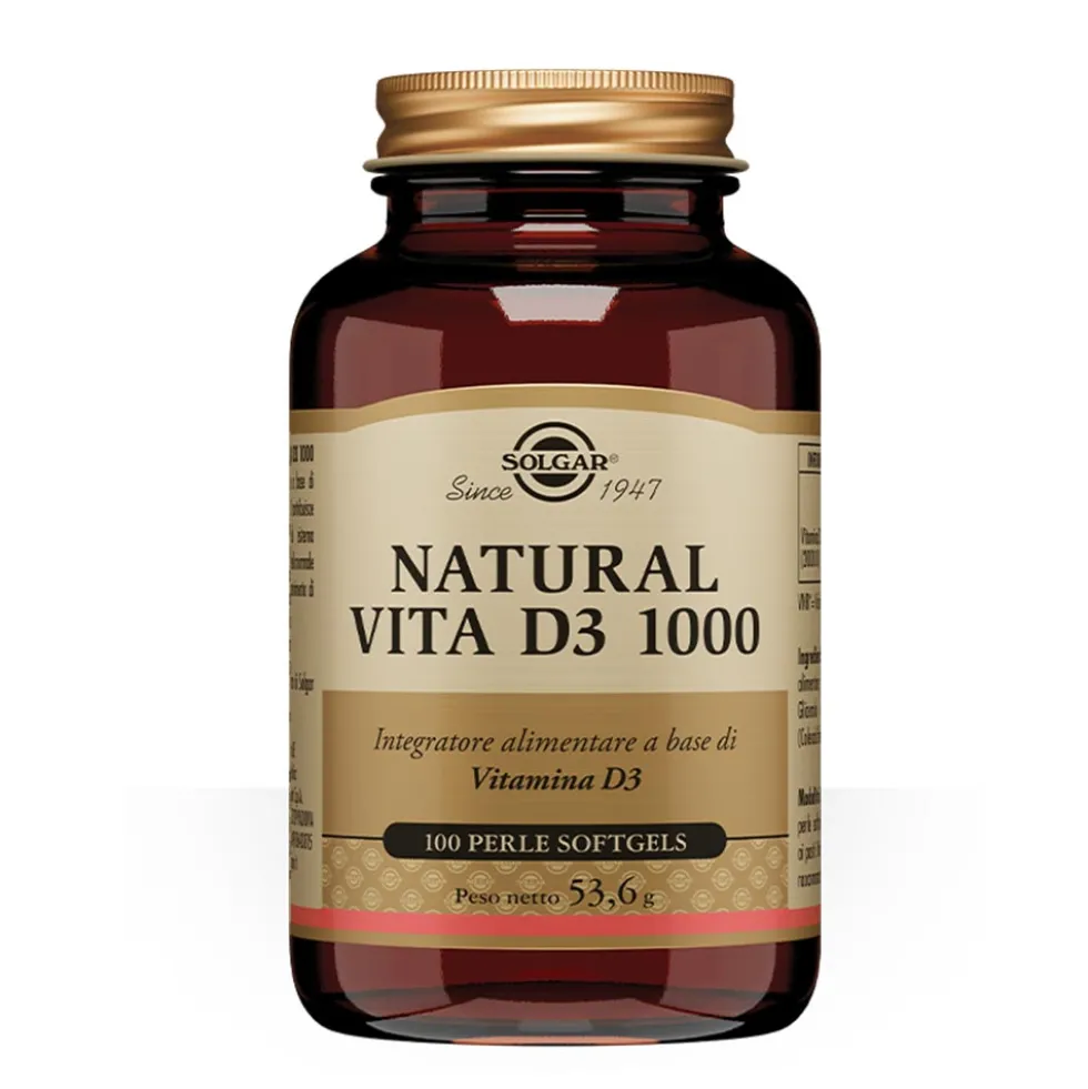 Solgar Natural Vita D3 1000 Integratore Alimentare, 100 Perle Softgel