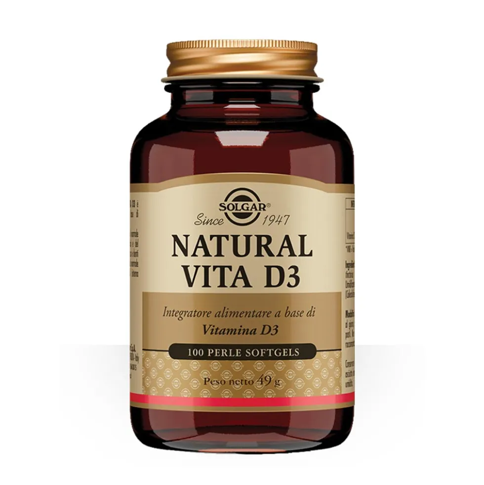 Solgar Natural Vita D3 - Integratore di vitamina D3 per le ossa e il sistema immunitario, 100 perle