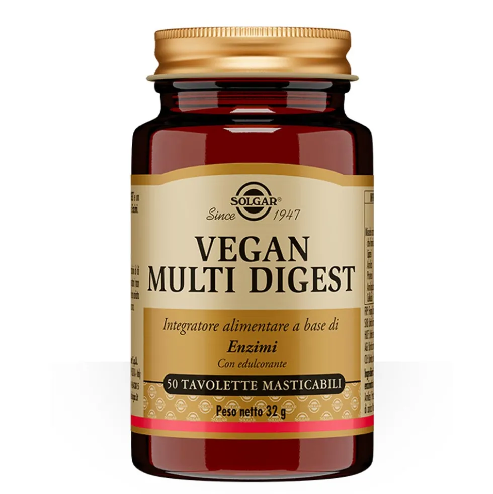 Solgar Vegan Multi Digest - Integratore di enzimi per la digestione, 50 tavolette masticabili