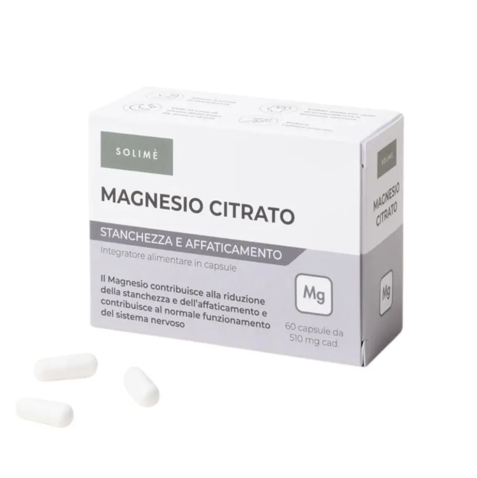Solimè Magnesio Citrato Bibasico Integratore Stanchezza e Affaticamento, 60 Capsule