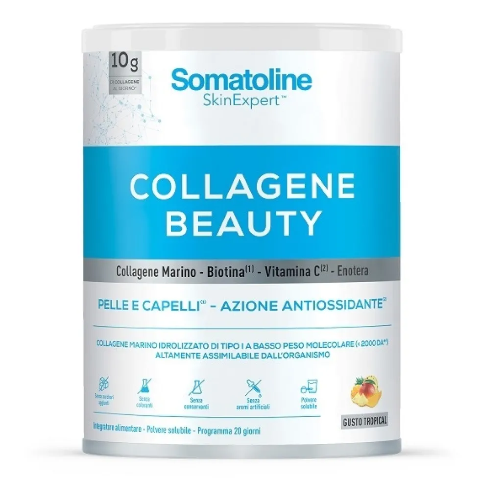 Somatoline Collagene Beauty Tropical Integratore in polvere per la pelle e i capelli, 198 g
