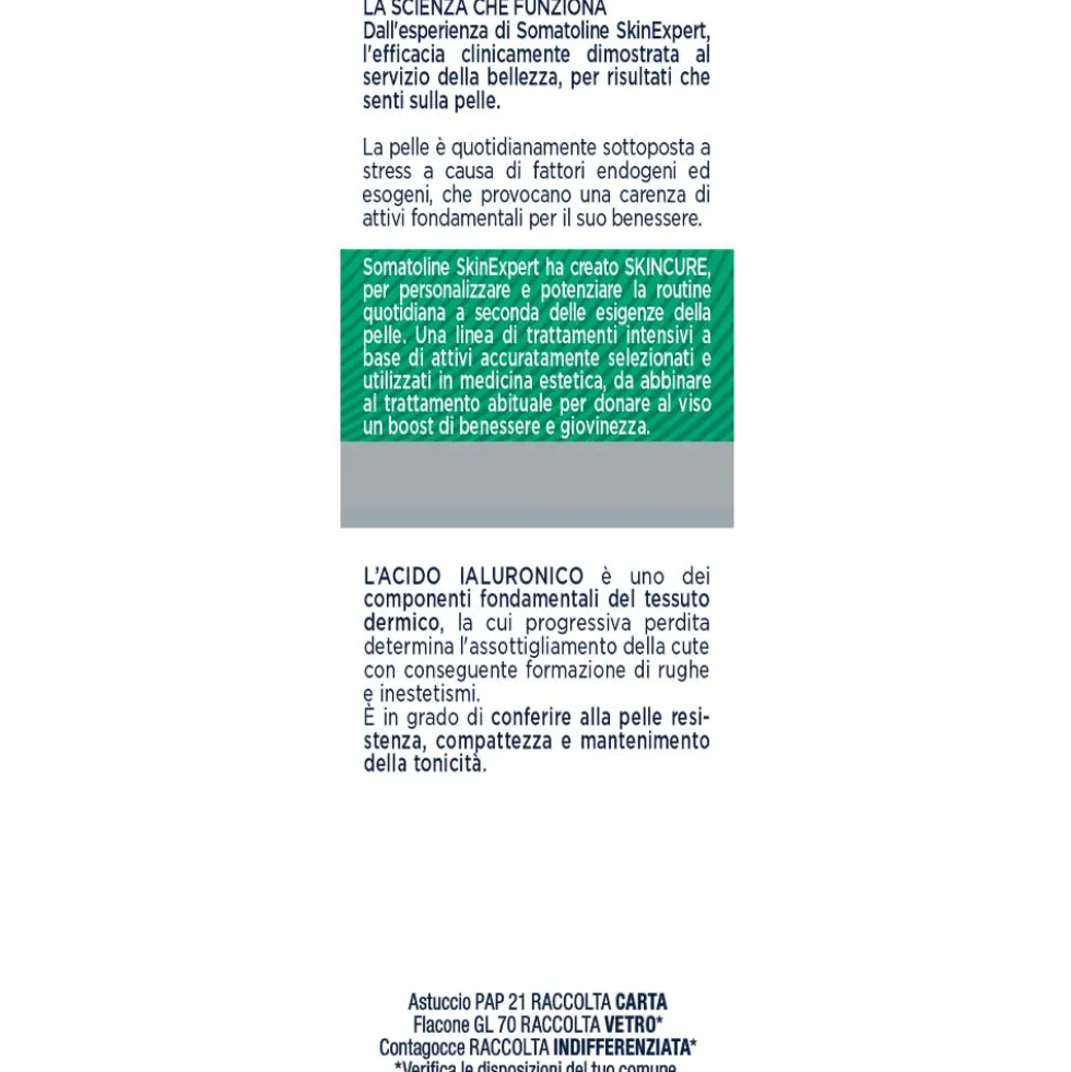 Somatoline Cosmetic Viso - Skincure Booster Antirughe con Acido Ialuronico, 30ml