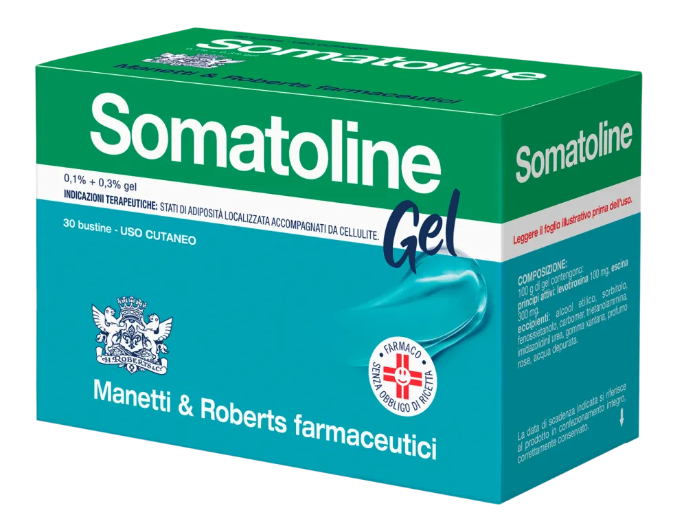 Somatoline Gel 0,1% + 0,3% - Gel per adiposità localizzata e cellulite, 30 bustine da 10 g