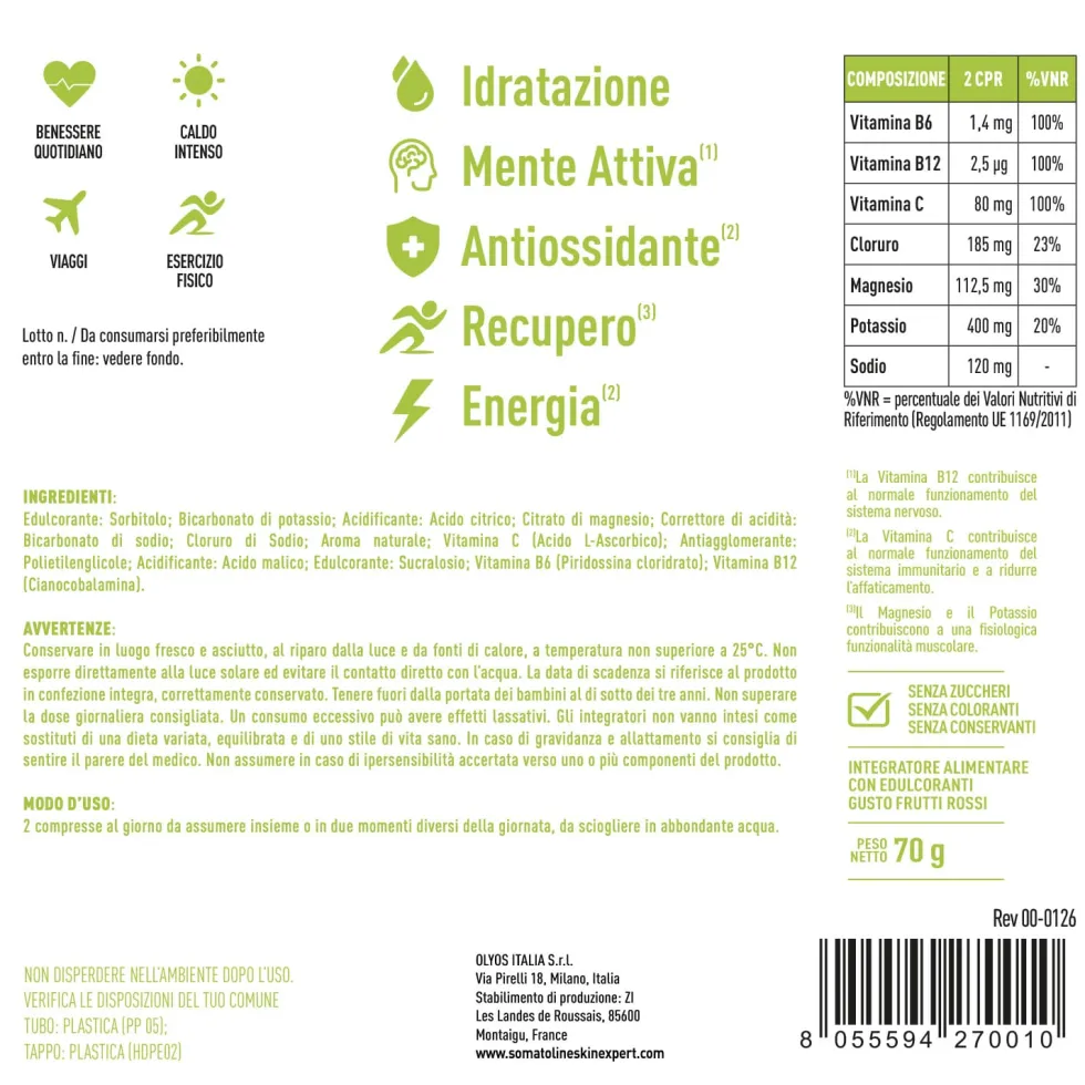 Somatoline HyDrop Electrolyte Integratore per l'idratazione gusto mango e frutto della passione, 20 compresse