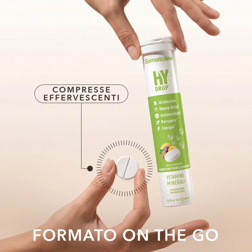 Somatoline HyDrop Electrolyte Integratore per l'idratazione gusto mango e frutto della passione, 20 compresse