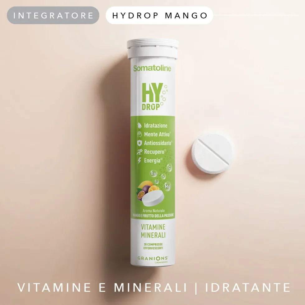Somatoline HyDrop Electrolyte Integratore per l'idratazione gusto mango e frutto della passione, 20 compresse