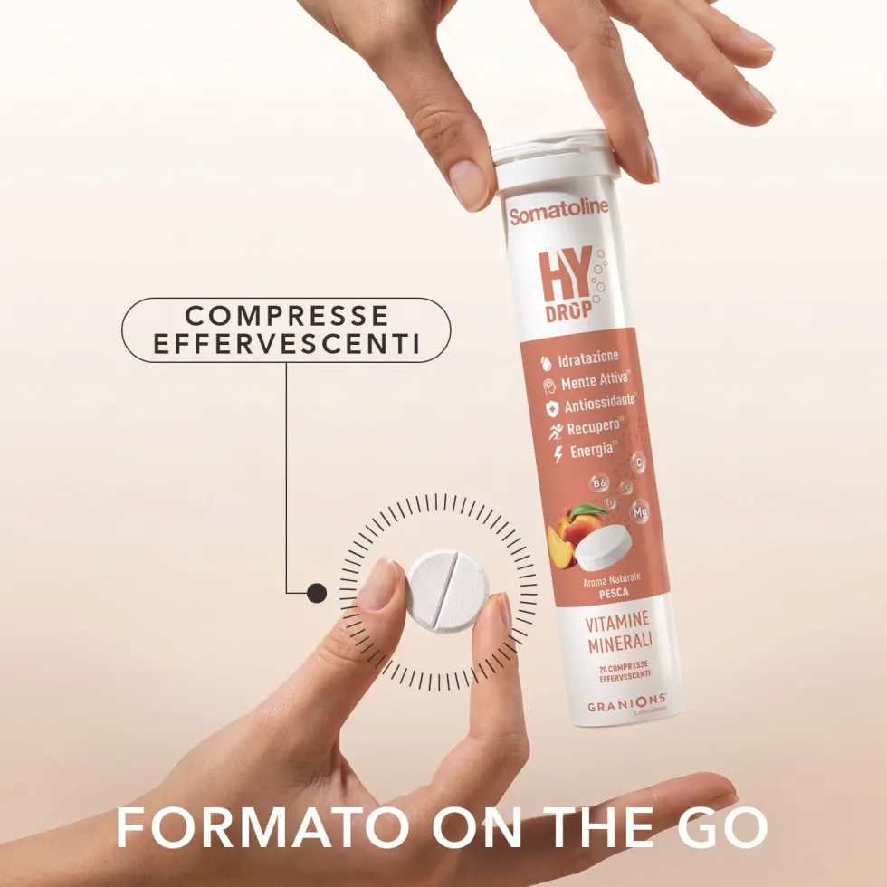 Somatoline HyDrop Electrolyte Integratore per l'idratazione gusto pesca, 20 compresse