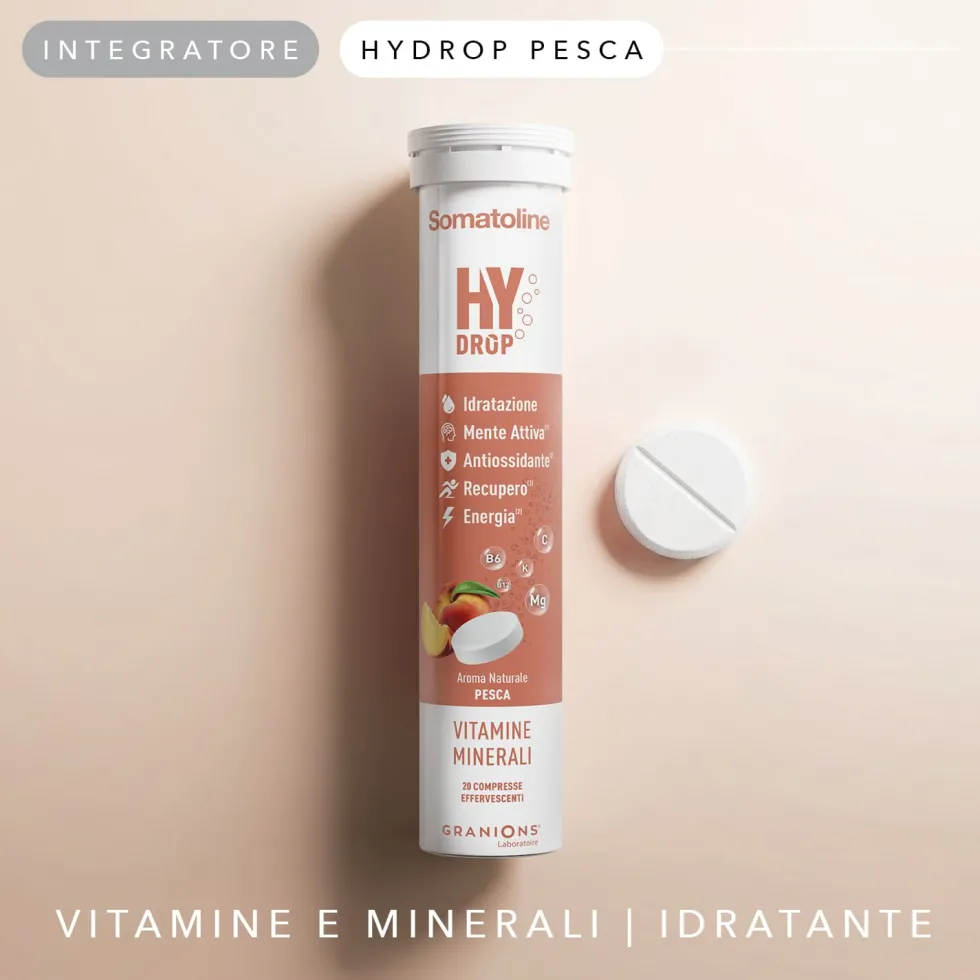 Somatoline HyDrop Electrolyte Integratore per l'idratazione gusto pesca, 20 compresse