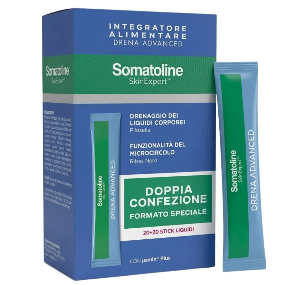 Somatoline Skin Expert Drena Advanced Integratore Alimentare Drenante, 2 x 20 Stick