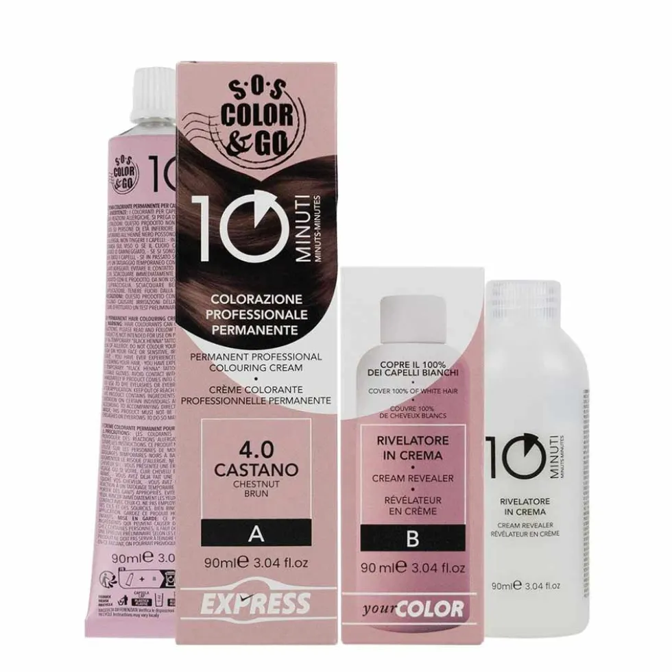 Sos Color & Go Colore 4.0 castano - Tinta permanente per i capelli bianchi, 180 ml